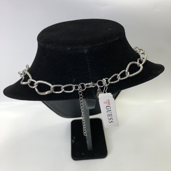 GUESS SILVER TONE LOGO‎ CHUNKY NECKLACE NEW WITH TAG - Picture 3 of 4